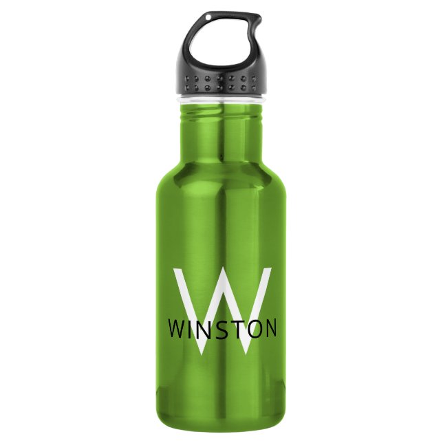 Personalized Name Modern Simple Monogram Sports Stainless Steel Water Bottle (Front)