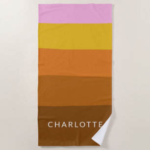 Personalized Name Modern Stripes Colorful Retro Beach Towel