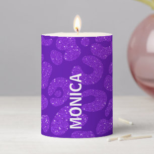 Personalized Name Modern Stylish Purple Glitter   Pillar Candle