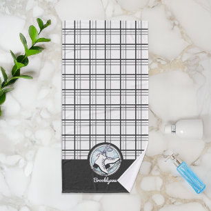 Personalized Name Modern Tartan Ice Skating Bath Towel Set