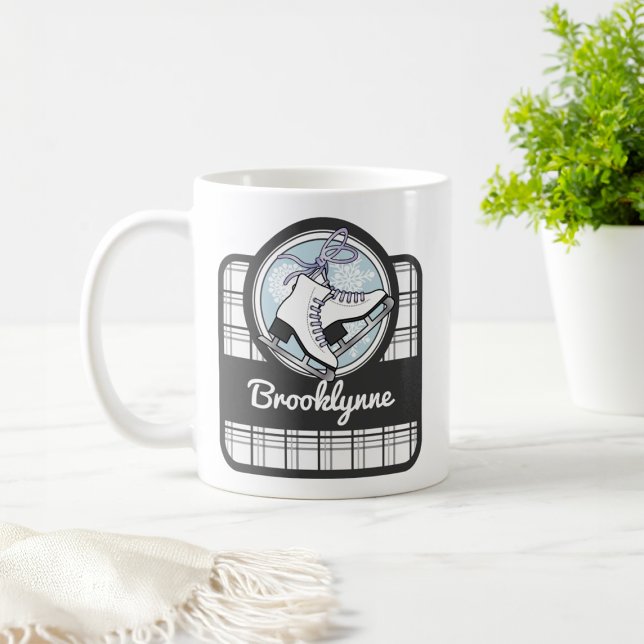 Personalized Name Modern Tartan Ice Skating Coffee Mug (Creator Uploaded)