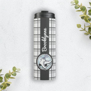 Personalized Name Modern Tartan Ice Skating Thermal Tumbler