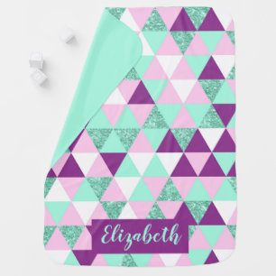 Personalized Name Modern Teal and Purple Aztec Baby Blanket
