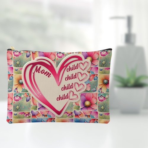 Personalized Name Mom Kids Floral All Over Print Accessory Pouch