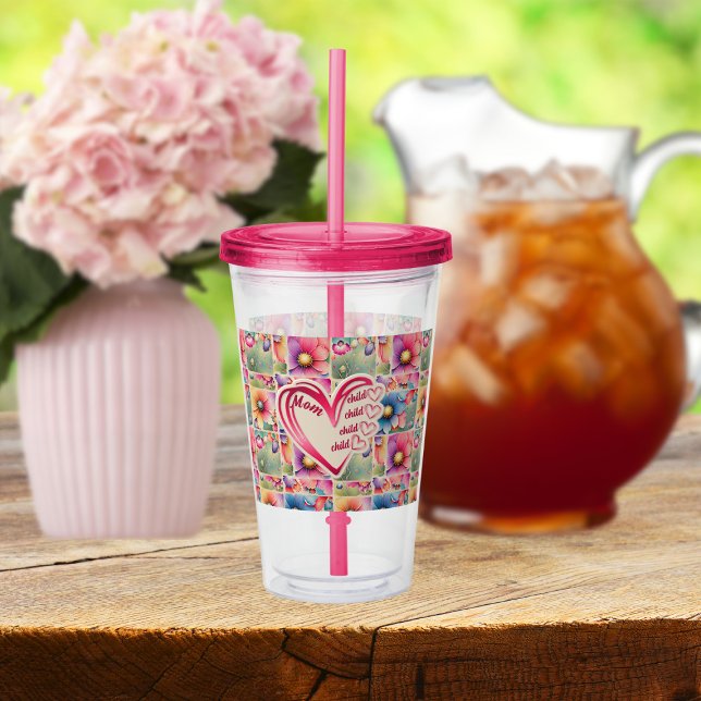 Personalized Name Mom Kids Floral All Over Print Acrylic Tumbler (Creator Uploaded)
