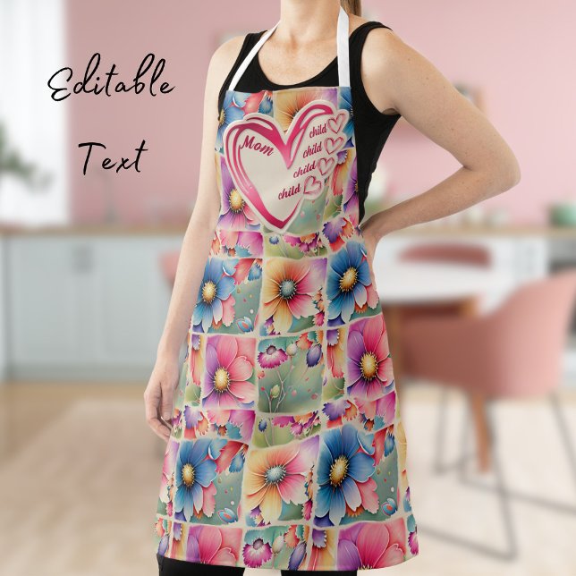Personalized Name Mom Kids Floral All Over Print Apron (Creator Uploaded)