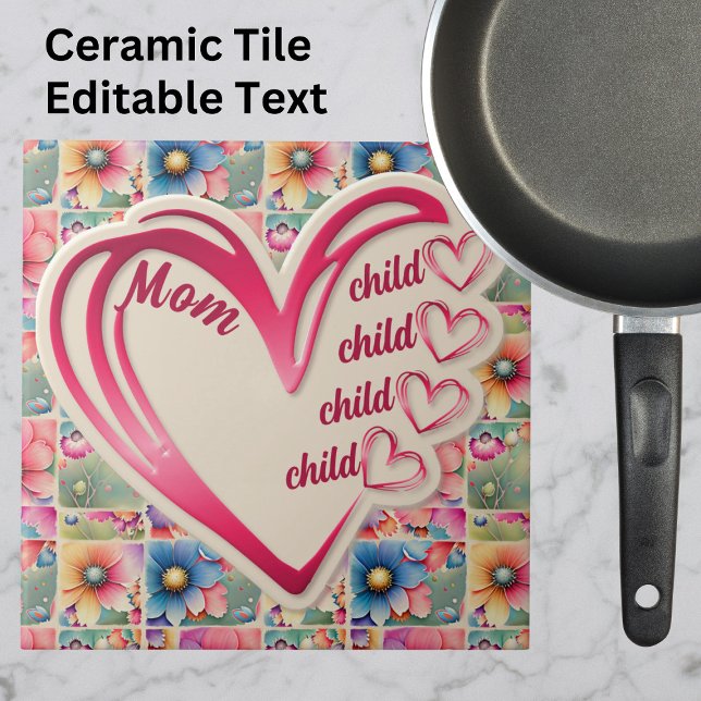Personalized Name Mom Kids Floral All Over Print Ceramic Tile (Creator Uploaded)