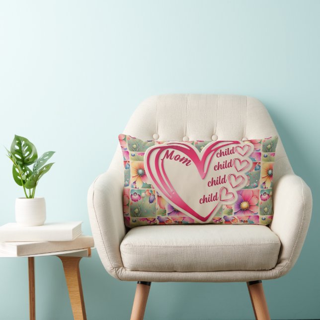 Personalized Name Mom Kids Floral All Over Print Lumbar Pillow (Chair)
