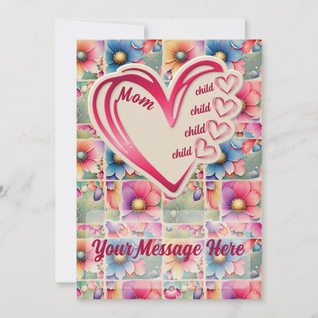 Personalized Name Mom Kids Floral Mothers Day Holiday Card (Front)