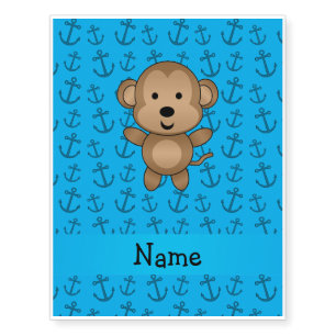 Personalized name monkey blue anchors pattern temporary tattoos