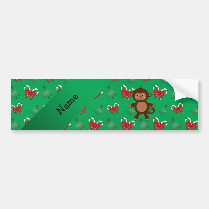 Personalized name monkey green candy canes bows bumper stickers