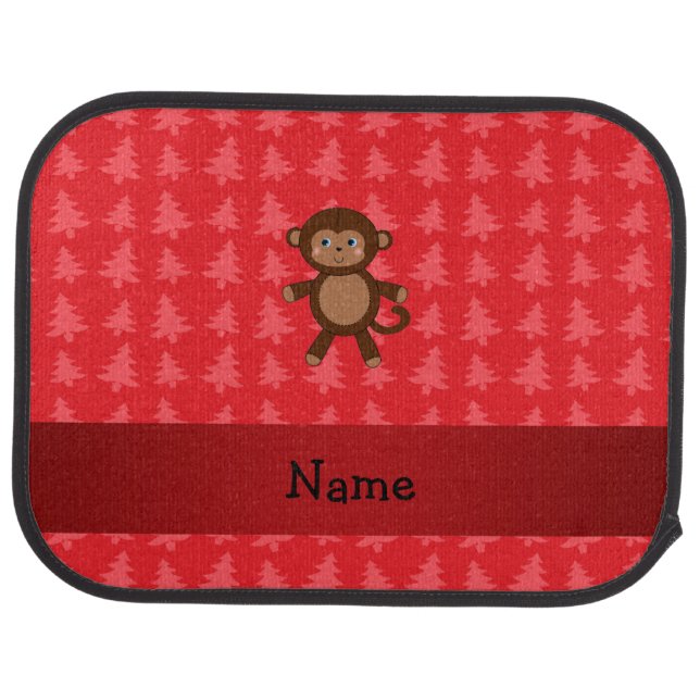 Personalized name monkey red christmas trees car floor mat (Rear)