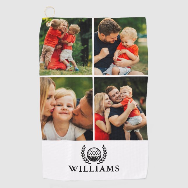 Personalized Name Monogram 4 Photo Golf Towel (Front)