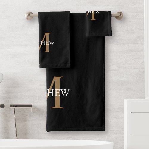 Personalized Name Monogram Black Bath Towel Set