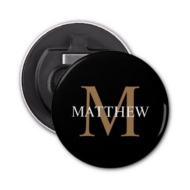 Personalized Name Monogram Black Bottle Opener (Front)
