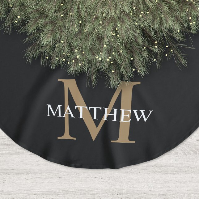 Personalized Name Monogram Black Brushed Polyester Tree Skirt (Creator Uploaded)
