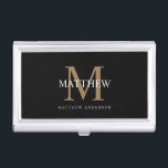 Personalized Name Monogram Black Business Card Case<br><div class="desc">Create your own personalized black round business card case wallet with your custom name and monogram.</div>