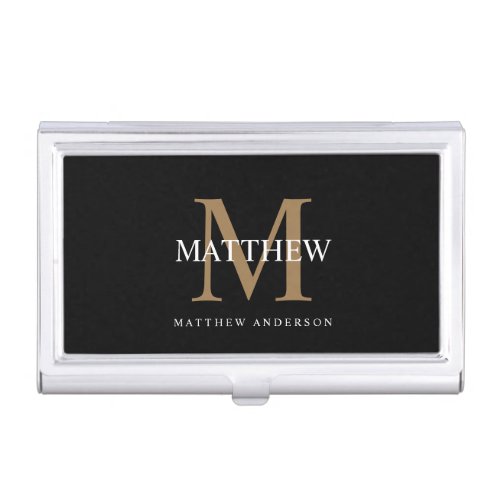 Personalized Name Monogram Black Business Card Case