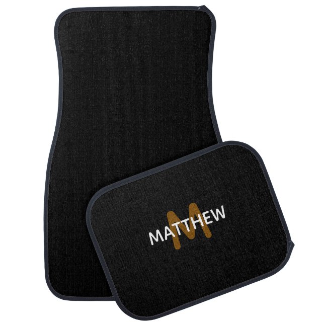 Personalized Name Monogram Black Car Floor Mat (Set)