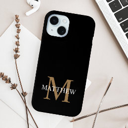 Personalized Name Monogram Black iPhone 15 Case