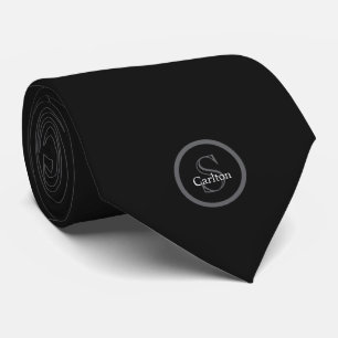 Personalized Name Monogram Black Charcoal Gray Neck Tie