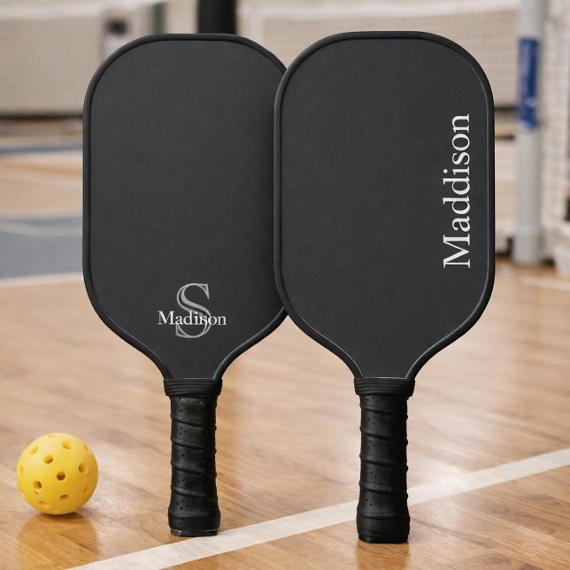 Personalized Name Monogram Black Charcoal Gray Pickleball Paddle (Creator Uploaded)