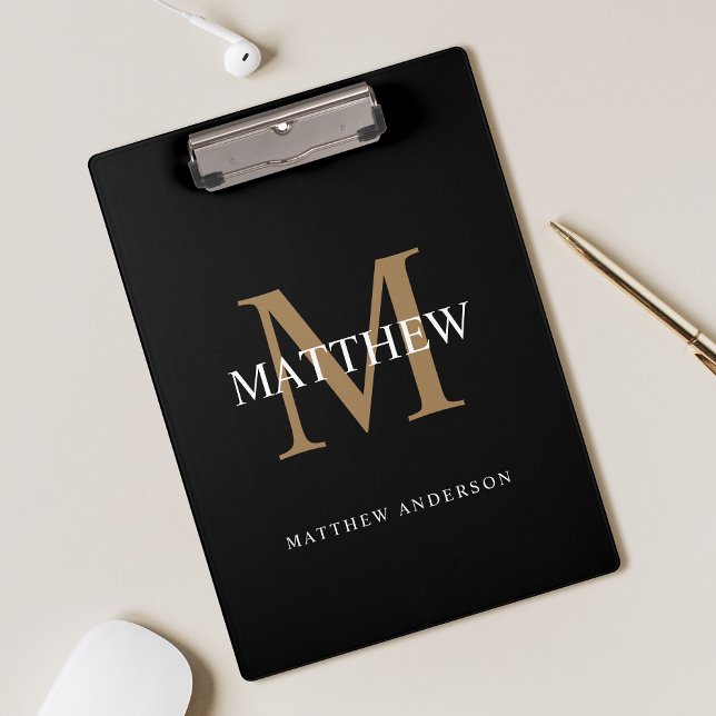 Personalized Name Monogram Black Clipboard (Creator Uploaded)
