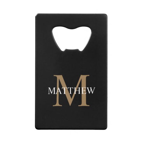 Personalized Name Monogram Black Credit Card Bottle Opener