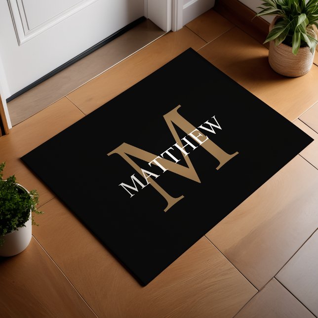 Personalized Name Monogram Black Doormat (Creator Uploaded)