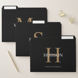 Personalized Name Monogram Black File Folder