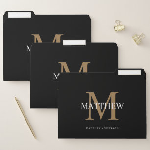 Personalized Name Monogram Black File Folder