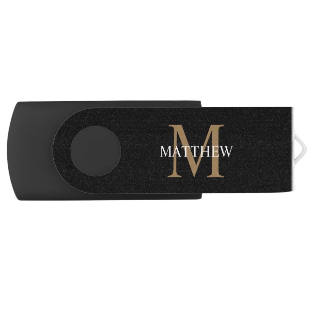 Personalized Name Monogram Black Flash Drive (Front)
