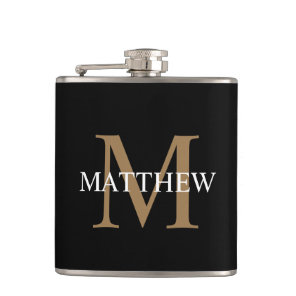 Personalized Name Monogram Black Flask