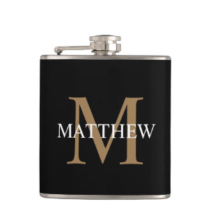 Personalized Name Monogram Black Flask