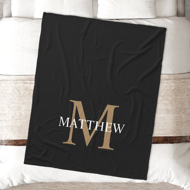 Personalized Name Monogram Black Fleece Blanket (Creator Uploaded)