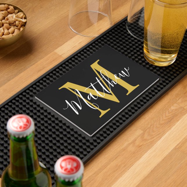 Personalized Name Monogram Black Gold  Bar Mat (Insitu (Bar 2))