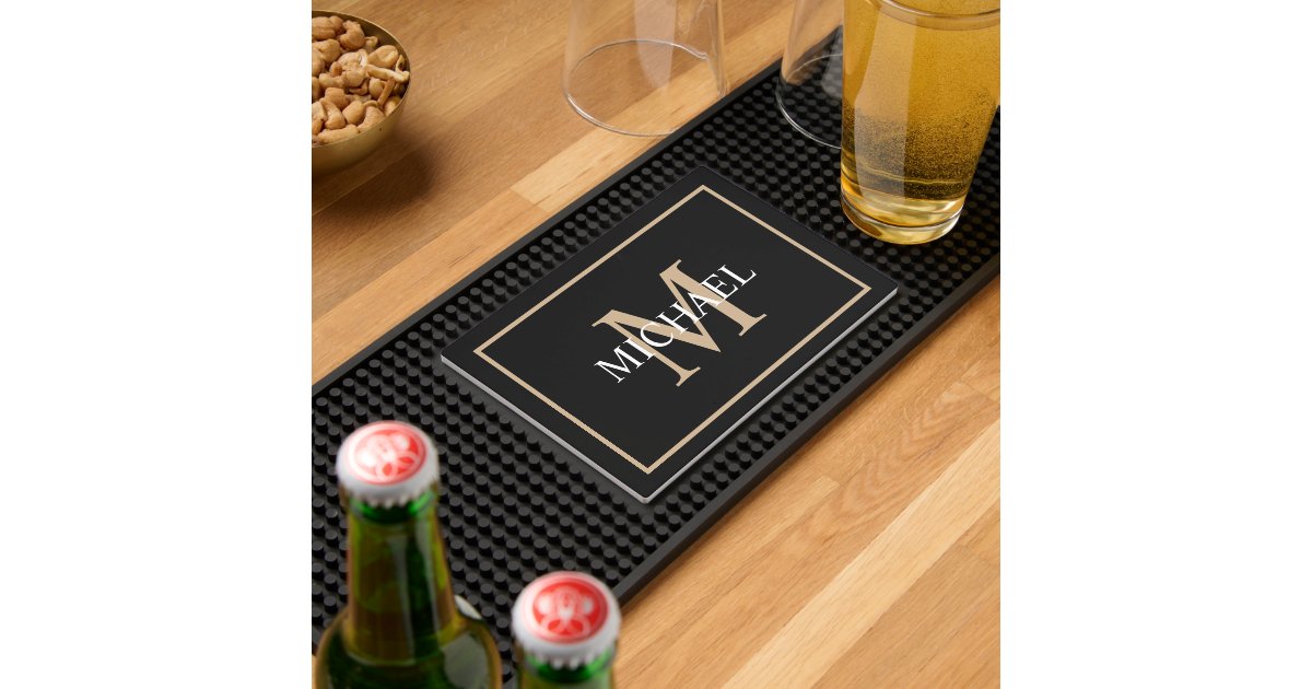Personalized Name Monogram Black GOLD Bar Mat