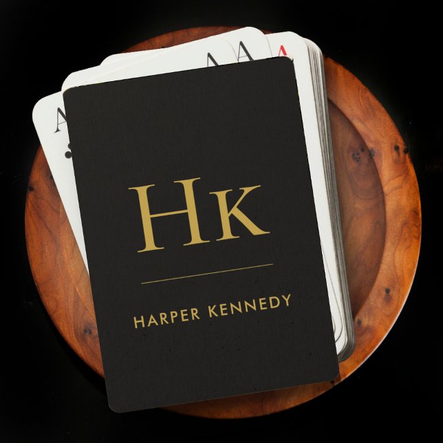 Personalized Name Monogram Black Gold Poker Cards (Creator Uploaded)