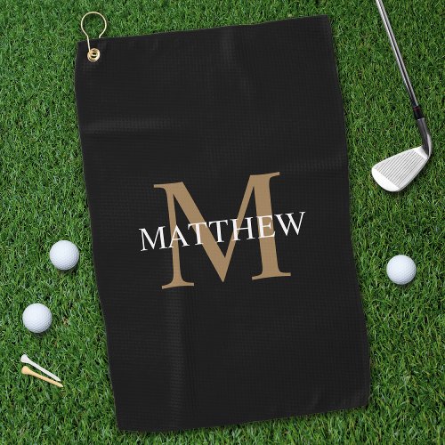Personalized Name Monogram Black Golf Towel
