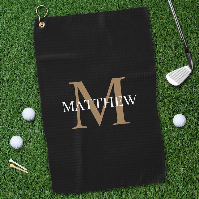 Personalized Name Monogram Black Golf Towel (Creator Uploaded)