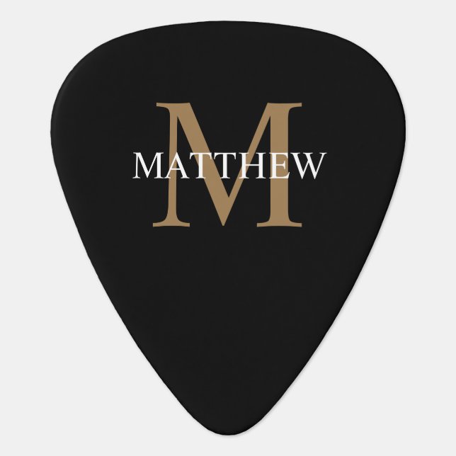 Personalized Name Monogram Black Guitar Pick (Front)