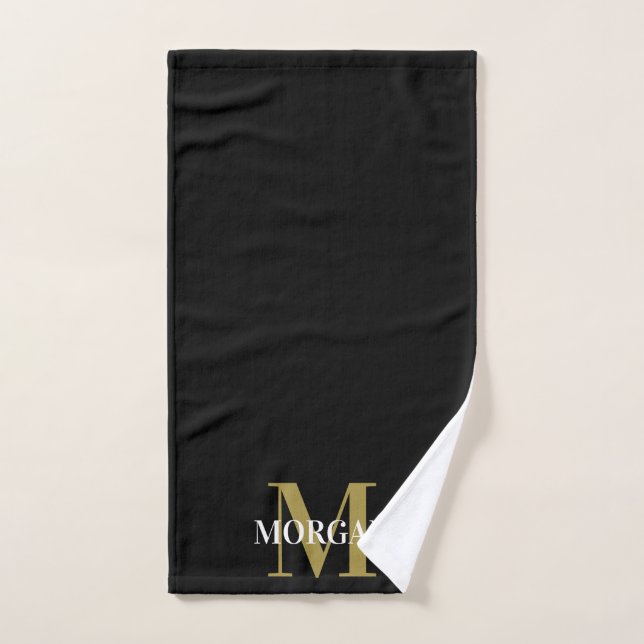 Personalized Name Monogram Black  Hand Towel (Hand Towel)
