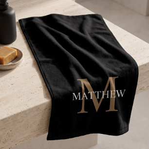 Personalized Name Monogram Black Hand Towel