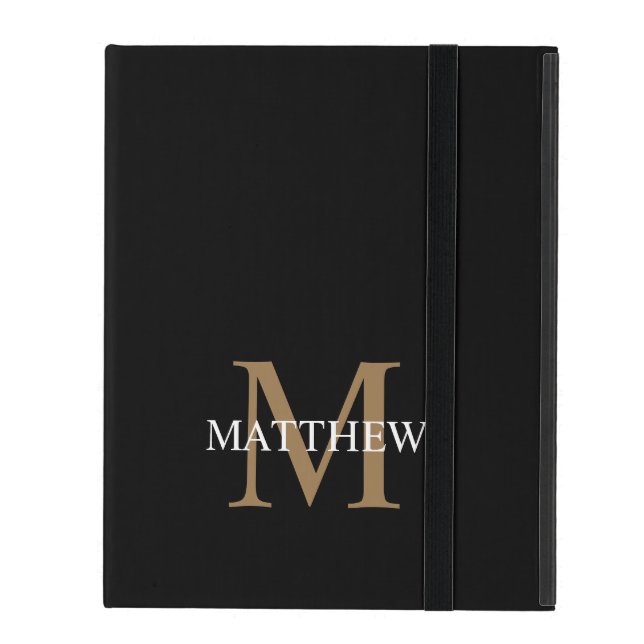 Personalized Name Monogram Black iPad Case (Front Closed)