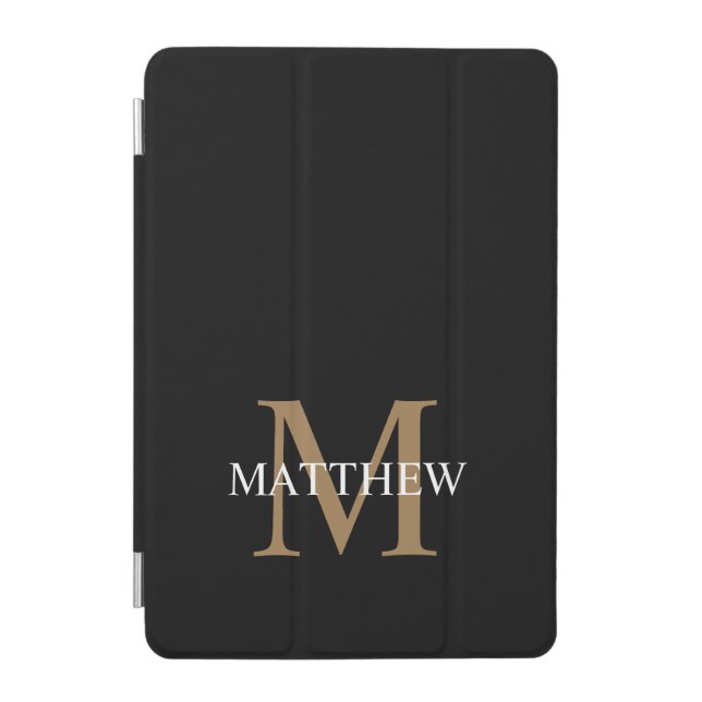 Personalized Name Monogram Black iPad Mini Cover (Front)