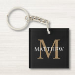 Personalized Name Monogram Black Keychain<br><div class="desc">Create your own personalized black round keychain with your custom name and monogram.</div>