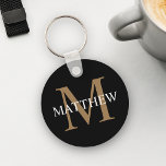 Personalized Name Monogram Black Keychain<br><div class="desc">Create your own personalized black round keychain with your custom name and monogram.</div>