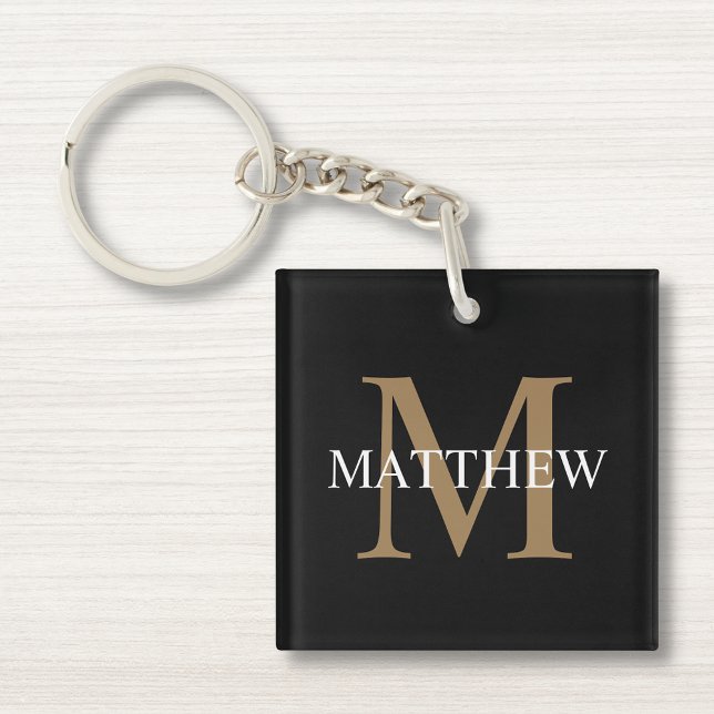 Personalized Name Monogram Black Keychain (Creator Uploaded)