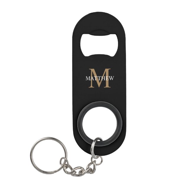 Personalized Name Monogram Black Keychain Bottle Opener (Front)