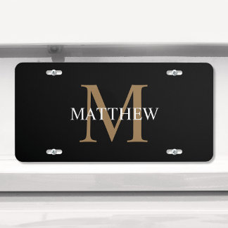 Personalized Name Monogram Black License Plate